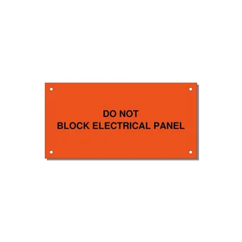 6.0x3.0" Electrical Safety Label - DO NOT BLOCK ELECTRICAL P — 6x3" Black on Orange, Holes