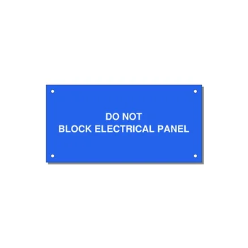 6.0x3.0" Electrical Safety Label - DO NOT BLOCK ELECTRICAL P — 6x3" White on Blue, Holes