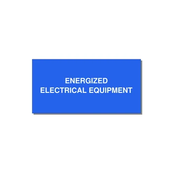 6.0x3.0" Electrical Safety Label - ENERGIZED ELECTRICAL EQUI — 6x3" White on Blue, Adhesive