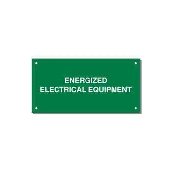 6.0x3.0" Electrical Safety Label - ENERGIZED ELECTRICAL EQUI — 6x3" White on Green, Holes