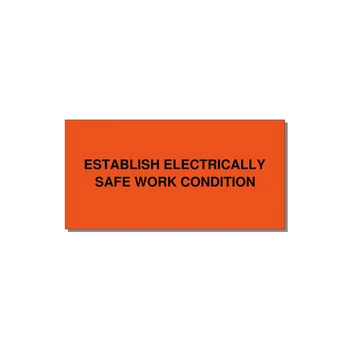 6.0x3.0" Electrical Safety Label - ESTABLISH ELECTRICALLY SA — 6x3" Black on Orange, Adhesive