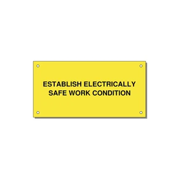 6.0x3.0" Electrical Safety Label - ESTABLISH ELECTRICALLY SA — 6x3" Black on Yellow, Holes