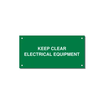 6.0x3.0" Electrical Safety Label - KEEP CLEAR ELECTRICAL EQU — 6x3" White on Green, Holes