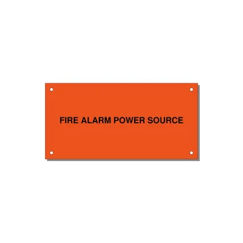 6.0x3.0" Fire Safety Label - FIRE ALARM POWER SOURCE — 6x3" Black on Orange, Holes