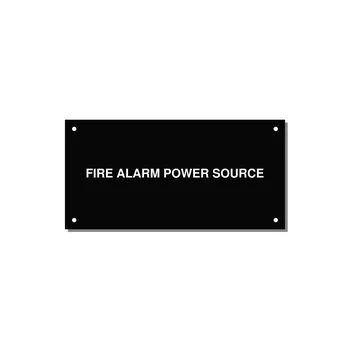 6.0x3.0" Fire Safety Label - FIRE ALARM POWER SOURCE — 6x3" White on Black, Holes