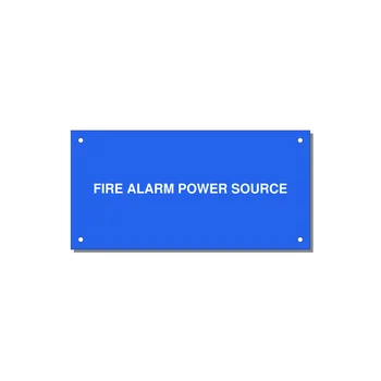 6.0x3.0" Fire Safety Label - FIRE ALARM POWER SOURCE — 6x3" White on Blue, Holes