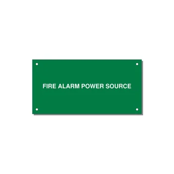 6.0x3.0" Fire Safety Label - FIRE ALARM POWER SOURCE — 6x3" White on Green, Holes