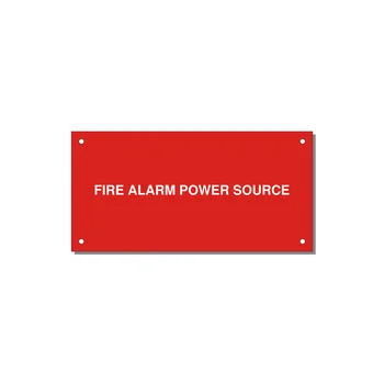 6.0x3.0" Fire Safety Label - FIRE ALARM POWER SOURCE — 6x3" White on Red, Holes