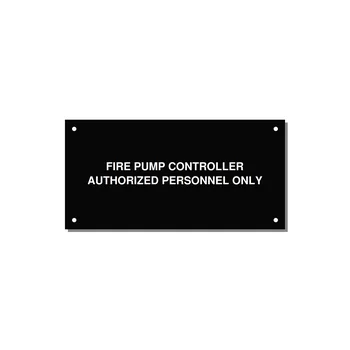 6.0x3.0" Fire Safety Label - FIRE PUMP CONTROLLER AUTH — 6x3" White on Black, Holes