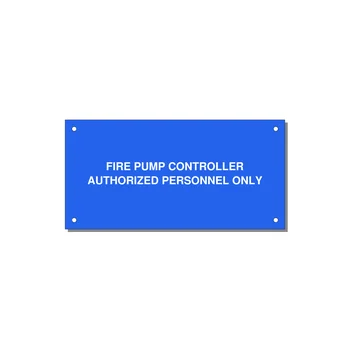 6.0x3.0" Fire Safety Label - FIRE PUMP CONTROLLER AUTH — 6x3" White on Blue, Holes