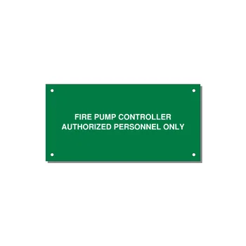 6.0x3.0" Fire Safety Label - FIRE PUMP CONTROLLER AUTH — 6x3" White on Green, Holes