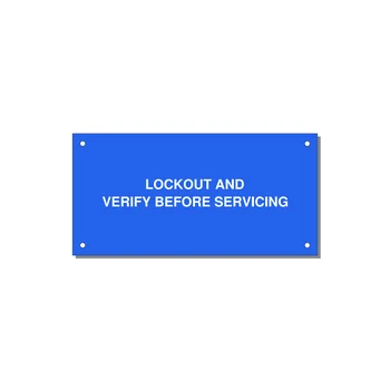 6.0x3.0" Lockout Tagout Label - LOCKOUT AND VERIFY BEFORE — 6x3" White on Blue, Holes