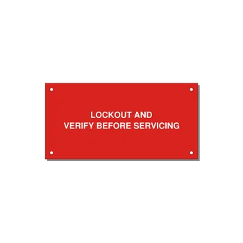 6.0x3.0" Lockout Tagout Label - LOCKOUT AND VERIFY BEFORE — 6x3" White on Red, Holes