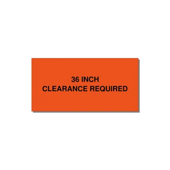 6.0x3.0" Safety Label - 36 INCH CLEARANCE REQUIRE — 6x3" Black on Orange, Adhesive