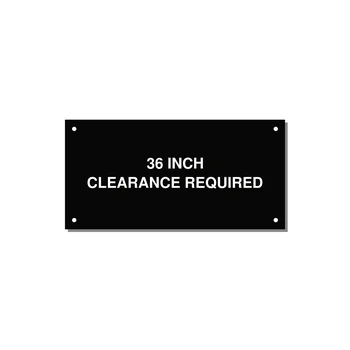 6.0x3.0" Safety Label - 36 INCH CLEARANCE REQUIRE — 6x3" White on Black, Holes