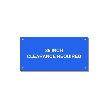 6.0x3.0" Safety Label - 36 INCH CLEARANCE REQUIRE — 6x3" White on Blue, Holes