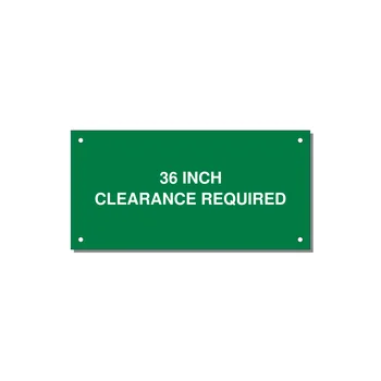 6.0x3.0" Safety Label - 36 INCH CLEARANCE REQUIRE — 6x3" White on Green, Holes