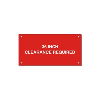 6.0x3.0" Safety Label - 36 INCH CLEARANCE REQUIRE — 6x3" White on Red, Holes