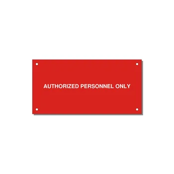 6.0x3.0" Safety Label - AUTHORIZED PERSONNEL ONLY — 6x3" White on Red, Holes