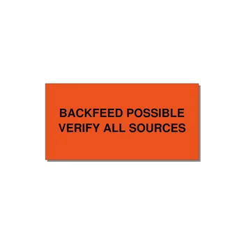 6.0x3.0" Safety Label - BACKFEED POSSIBLE VERIFY — 6x3" Black on Orange, Adhesive