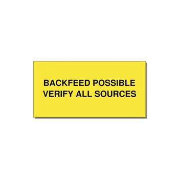 6.0x3.0" Safety Label - BACKFEED POSSIBLE VERIFY — 6x3" Black on Yellow, Adhesive