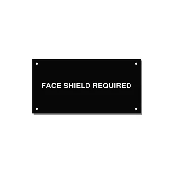 6.0x3.0" Safety Label - FACE SHIELD REQUIRED — 6x3" White on Black, Holes