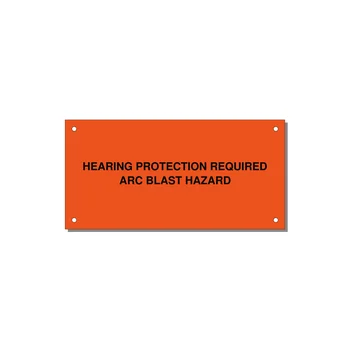 6.0x3.0" Safety Label - HEARING PROTECTION REQUIR — 6x3" Black on Orange, Holes