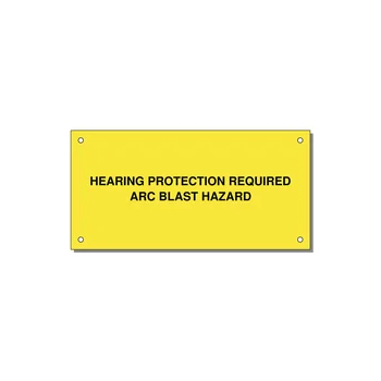 6.0x3.0" Safety Label - HEARING PROTECTION REQUIR — 6x3" Black on Yellow, Holes