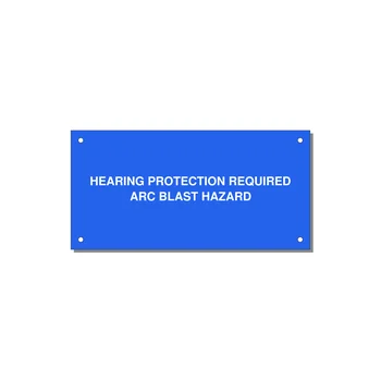 6.0x3.0" Safety Label - HEARING PROTECTION REQUIR — 6x3" White on Blue, Holes