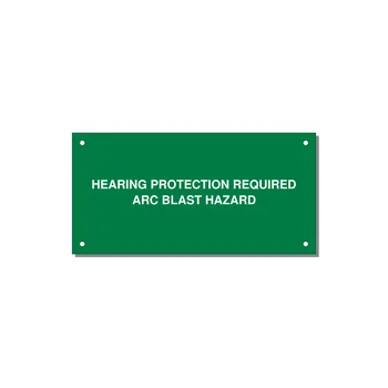 6.0x3.0" Safety Label - HEARING PROTECTION REQUIR — 6x3" White on Green, Holes