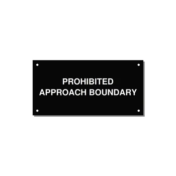 6.0x3.0" Safety Label - PROHIBITED APPROACH BOUND — 6x3" White on Black, Holes