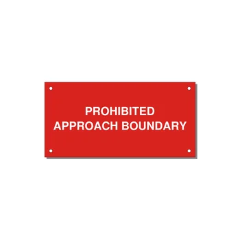 6.0x3.0" Safety Label - PROHIBITED APPROACH BOUND — 6x3" White on Red, Holes