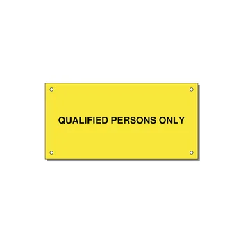 6.0x3.0" Safety Label - QUALIFIED PERSONS ONLY — 6x3" Black on Yellow, Holes