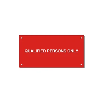 6.0x3.0" Safety Label - QUALIFIED PERSONS ONLY — 6x3" White on Red, Holes