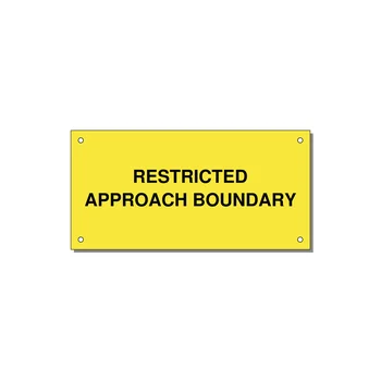 6.0x3.0" Safety Label - RESTRICTED APPROACH BOUND — 6x3" Black on Yellow, Holes