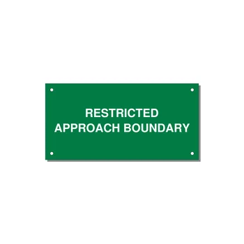 6.0x3.0" Safety Label - RESTRICTED APPROACH BOUND — 6x3" White on Green, Holes