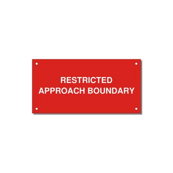 6.0x3.0" Safety Label - RESTRICTED APPROACH BOUND — 6x3" White on Red, Holes