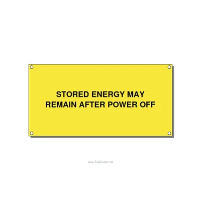 6.0x3.0" Safety Label - STORED ENERGY MAY REMAIN , Black/Yellow, Holes thumbnail