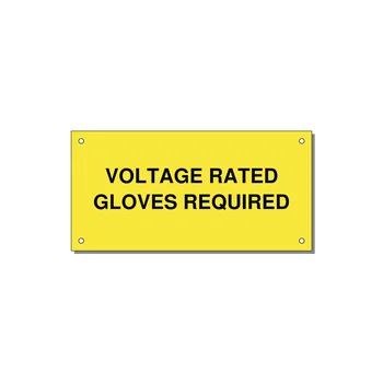 6.0x3.0" Safety Label - VOLTAGE RATED GLOVES REQU — 6x3" Black on Yellow, Holes
