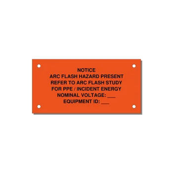 Arc Flash Hazard Label (Refer to Study) — NFPA 70E — 4x2" Black on Orange, Holes