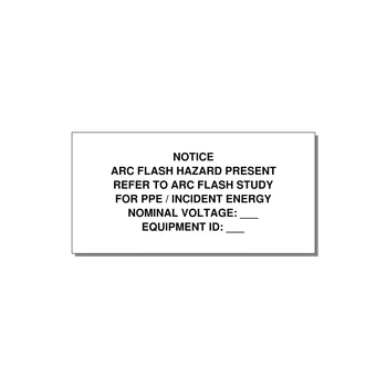 Arc Flash Hazard Label (Refer to Study) — NFPA 70E — 4x2" Black on White, Adhesive
