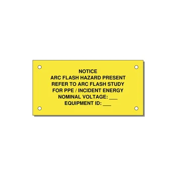 Arc Flash Hazard Label (Refer to Study) — NFPA 70E — 4x2" Black on Yellow, Holes