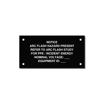 Arc Flash Hazard Label (Refer to Study) — NFPA 70E — 4x2" White on Black, Holes