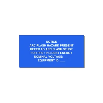 Arc Flash Hazard Label (Refer to Study) — NFPA 70E — 4x2" White on Blue, Adhesive