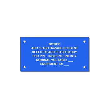 Arc Flash Hazard Label (Refer to Study) — NFPA 70E — 4x2" White on Blue, Holes