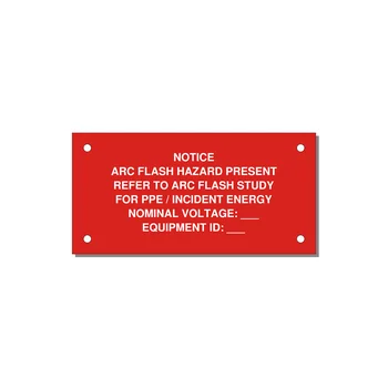Arc Flash Hazard Label (Refer to Study) — NFPA 70E — 4x2" White on Red, Holes
