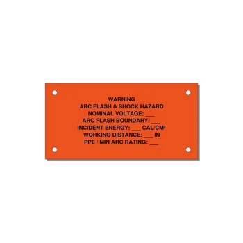 Arc Flash & Shock Hazard Label (Incident Energy Fill-In) — NFPA 70E — 4x2" Black on Orange, Holes