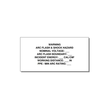 Arc Flash & Shock Hazard Label (Incident Energy Fill-In) — NFPA 70E — 4x2" Black on White, Adhesive