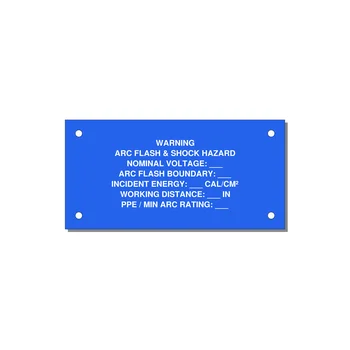 Arc Flash & Shock Hazard Label (Incident Energy Fill-In) — NFPA 70E — 4x2" White on Blue, Holes