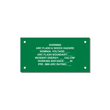 Arc Flash & Shock Hazard Label (Incident Energy Fill-In) — NFPA 70E — 4x2" White on Green, Holes